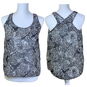 Aeropostale Sleeveless Semi Sheer Tank Top Geometric Leaf Print Black White